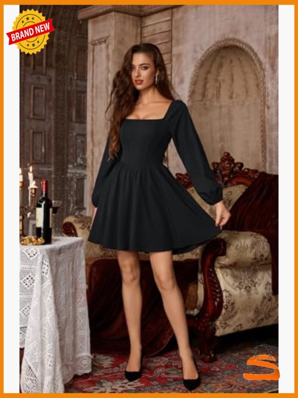 Renaissance Corset Mini Dress Long Sleeve Puff Sleeve Fishbone Party - Picture 2 of 7